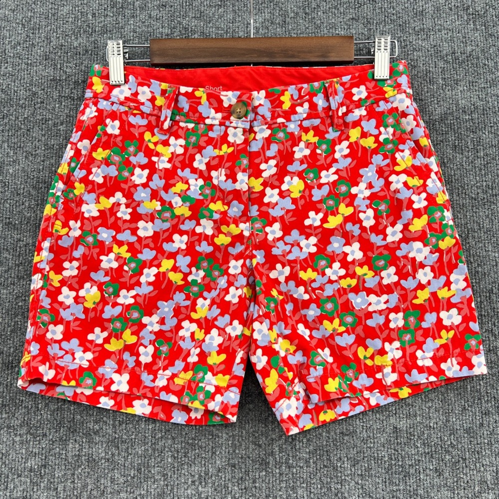 Talbots Girlfriend Floral Chino Short Women 2P Red Retro Preppy Summer